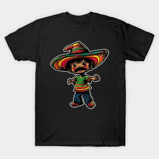 Cinco de mayo mexican boy wear sumbrero and mustache T-Shirt by emhaz